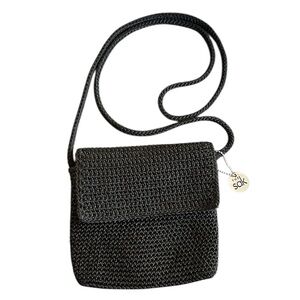 THE SAK Hand Crochet Flap Style Mini Bag in Black